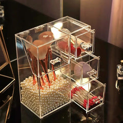 Pearl Acrylic Makeup Brushes Holder, Lipstick Nail Polish Jewelry Display Holder, Transparent Cosmetic Organizer Box, Clear Cosmetic Organizer With Lid Drawer, Multifunctional Makeup Brush Holder, Drawer Lipstick Makeup Brushes Holder