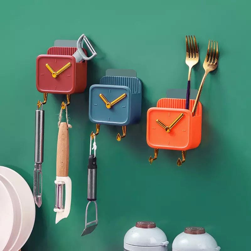 Clock Shaped Wall Mounted Phone Holder, Self Adhesive Phone Charge Holder Storage Box, Dormitory Student Bedside Shelf Mobile Phone Storage Rack