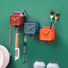 Clock Shaped Wall Mounted Phone Holder, Self Adhesive Phone Charge Holder Storage Box, Dormitory Student Bedside Shelf Mobile Phone Storage Rack
