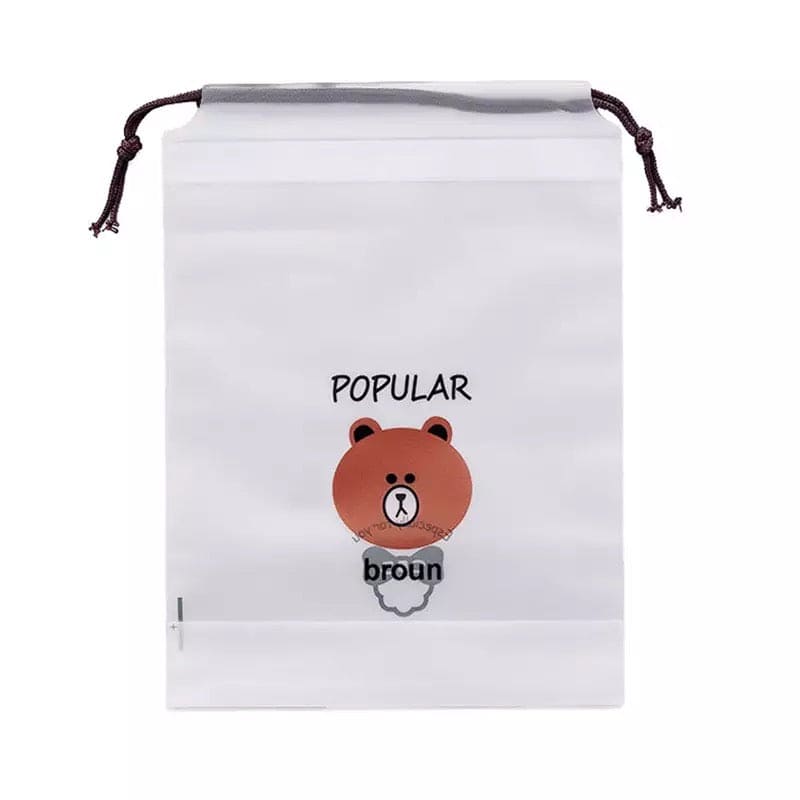 Set Of 4 Portable Waterproof Cute Bear Print Drawstring, Waterproof Travel Luggage Bag, Home Clothes Storage Bag, Shoes Organizer Pouch, Portable Cartoon Drawstring Shoe Storage, Waterproof Cosmetic Storage Bag, Transparent Clothing Drawstring Pocket