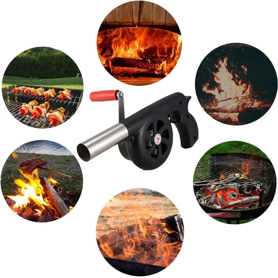 Manual BBQ Blower, Barbecue Hair Dryer, BBQ Grill Fire Starter, Portable Household Hand Blower, Flame Exciter for BBQ Picnic Outdoor Camping Hiking Cooking Tool, Hand Crank BBQ Fan, Combustion Supporting Blower, Picnic Camping Stove Accessories