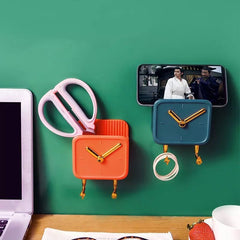 Clock Shaped Wall Mounted Phone Holder, Self Adhesive Phone Charge Holder Storage Box, Dormitory Student Bedside Shelf Mobile Phone Storage Rack
