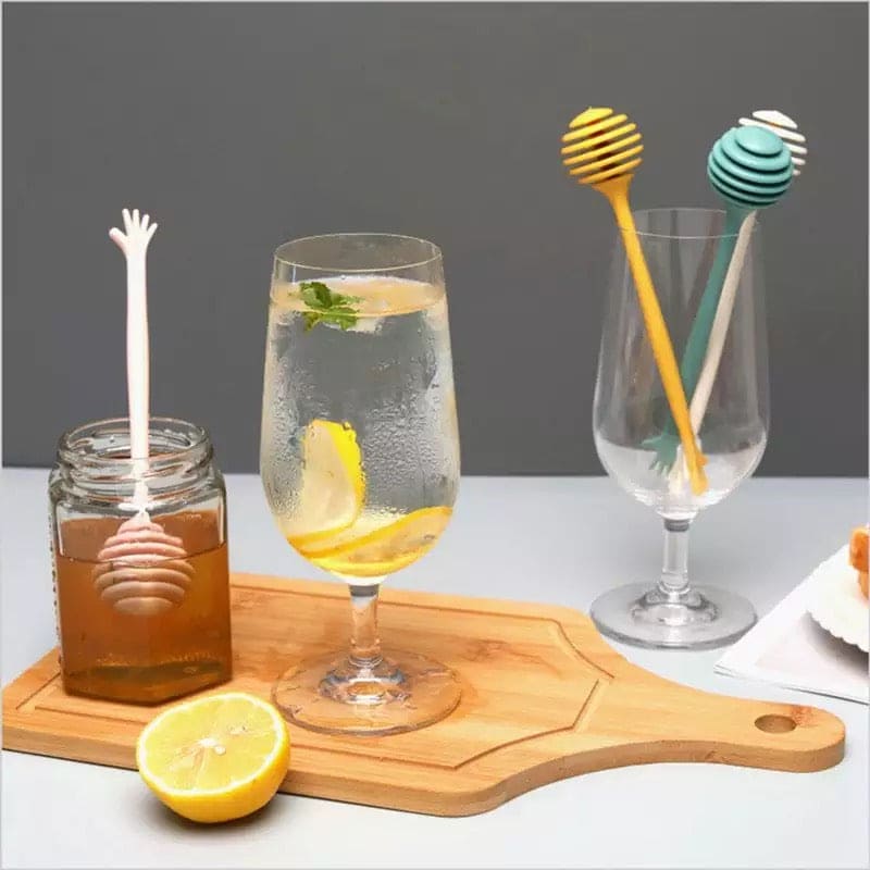 Set Of 2 Plastic Honey Stir Stick, Dessert Coffee Milk Tea Plastic Mixing Stick, Cute Shape Long Handle Kitchen Bee Stick, Practical Honey Stirring Bar