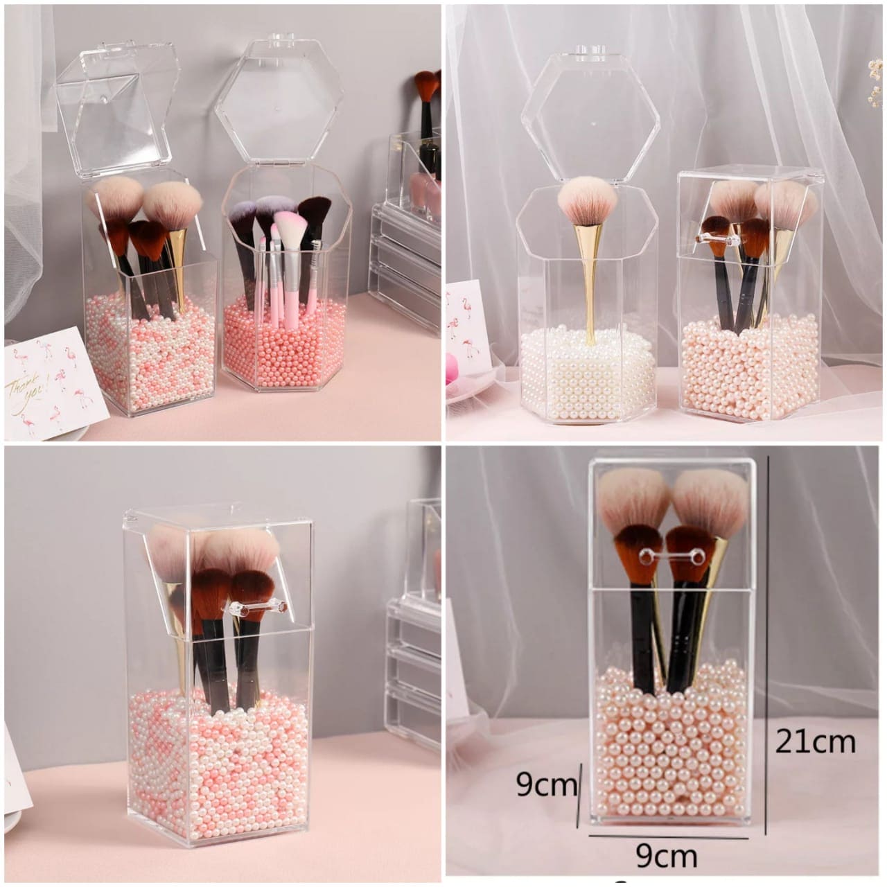 Pearl Cosmetic Brush Holder, Transparent Acrylic Cosmetic Brush Container, Brush Holder Cosmetic Brush Container Dustproof Beauty Makeup Tools Organizer, Cosmetics Brush Storage Box with Lid