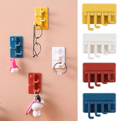 ABS Wall Hooks Storage Rack, Seamless Rotatable Strong Hook, Rotatable 4-Hook Key Hook Wall Self Adhesive Key Wall Hanger