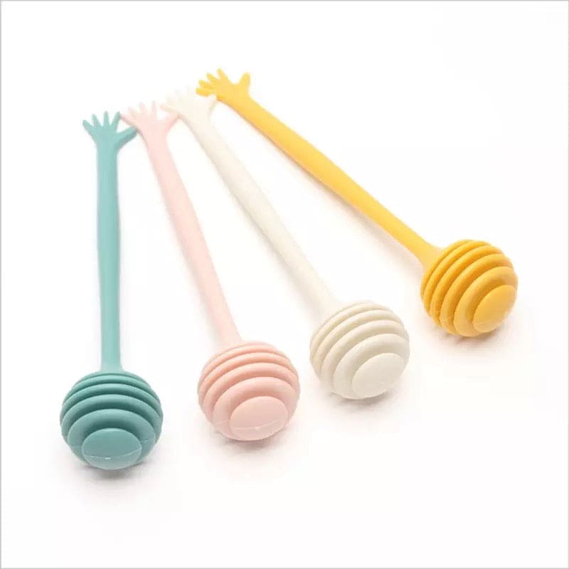 Set Of 2 Plastic Honey Stir Stick, Dessert Coffee Milk Tea Plastic Mixing Stick, Cute Shape Long Handle Kitchen Bee Stick, Practical Honey Stirring Bar