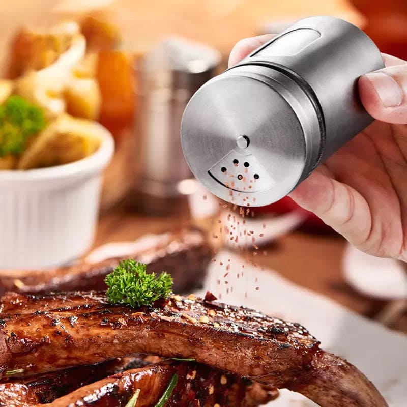 Set Of 2 Stainless Steel Pepper Salt And Spice Shaker Seasoning Jars, Cap Sealed Cruet Condiment Seasoning Jars, Glass Jars For Spices, Stainless Steel Barbecue Seasoning Bottle, Sugar Salt Pepper Shaker, Stainless Steel  Coffee Sugar Storage Jars Pots