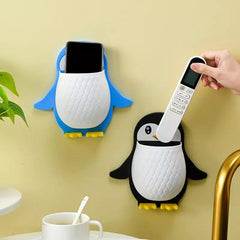 Cartoon Penguin Storage Holder, Cartoon Penguin Corn Storage Holder Wall Mount Toothbrush Organizer, Home Bedroom Kitchen Bathroom Multifunctional Holders