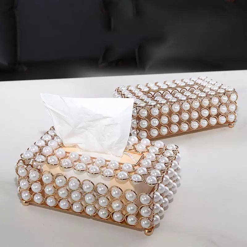Luxurious Pearl Tissue Box, Nordic Facial Crystal Tissue Box, Napkin Dispenser, Household Pumping Paper Case Luxury Organizer Stand,  Creative Paper Container