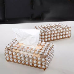 Luxurious Pearl Tissue Box, Nordic Facial Crystal Tissue Box, Napkin Dispenser, Household Pumping Paper Case Luxury Organizer Stand,  Creative Paper Container