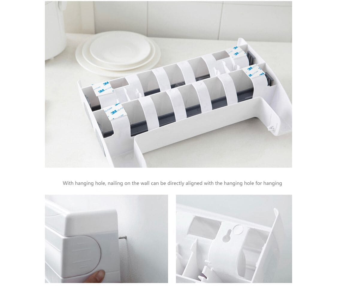3 In 1 Multifunctional Kitchen Roll Holder, Cling Film Wall Mounted Paper Holder Shelf, Triple Food Wrap Dispenser, Kitchen Roll Holder With Spice Rack and Slide Cutter, Multifunctional Cling Film Cutter