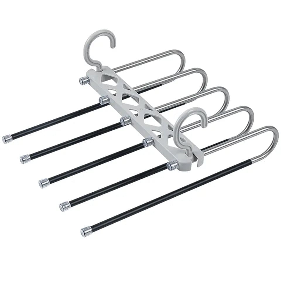 5 in 1 Pant Hanger For Clothes Organizer, Multifunction Shelves Closet Storage Organizer, Stainless Steel Magic Trouser Hangers, Multilayer Jeans Steel Hanger, Adjustable Pants Tie Storage Shelf, Stainless Steel Clothes Hanger