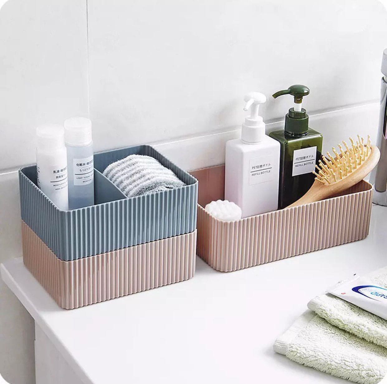 Multipurpose 2 Grid Plastic Makeup Storage Desktop Rack, Plastic Toiletries Storage Basket, Women Care Dressing Table Beauty Case