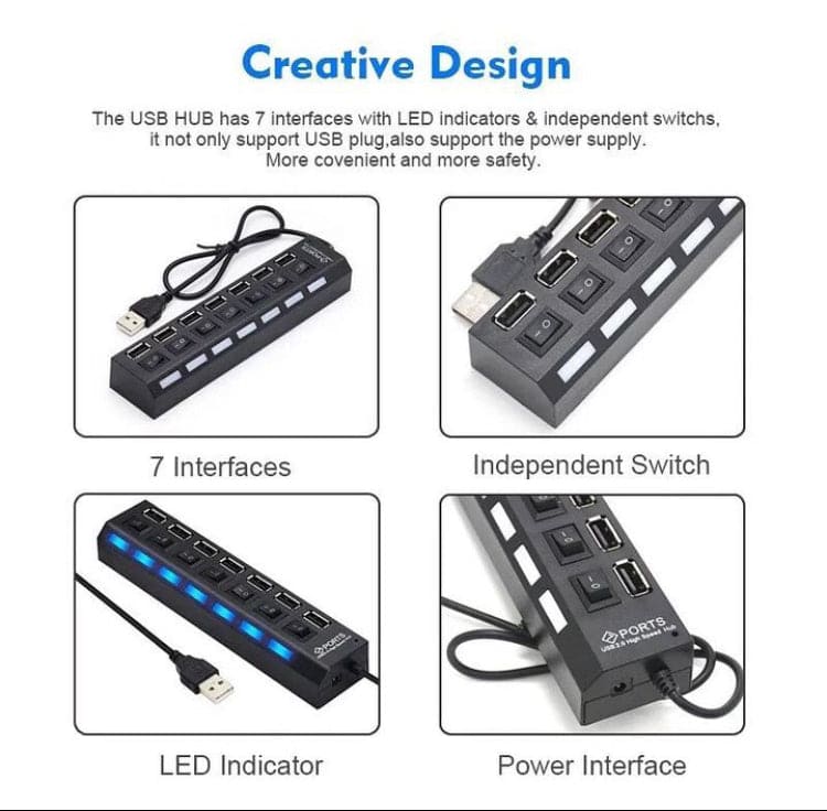 Multi USB Splitter, Small Splitter Switch, Computer USB Extension Hub, Hight Speed Mini Port Hub Adapter, Standard Type Power Adapter, Extender Extension Connector