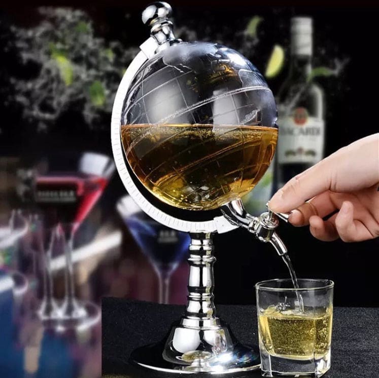 1500ml Globe Shape Dispenser With Funnel And Stopper, Decanter Dispenser For Drinks, World Map Liquor Dispenser