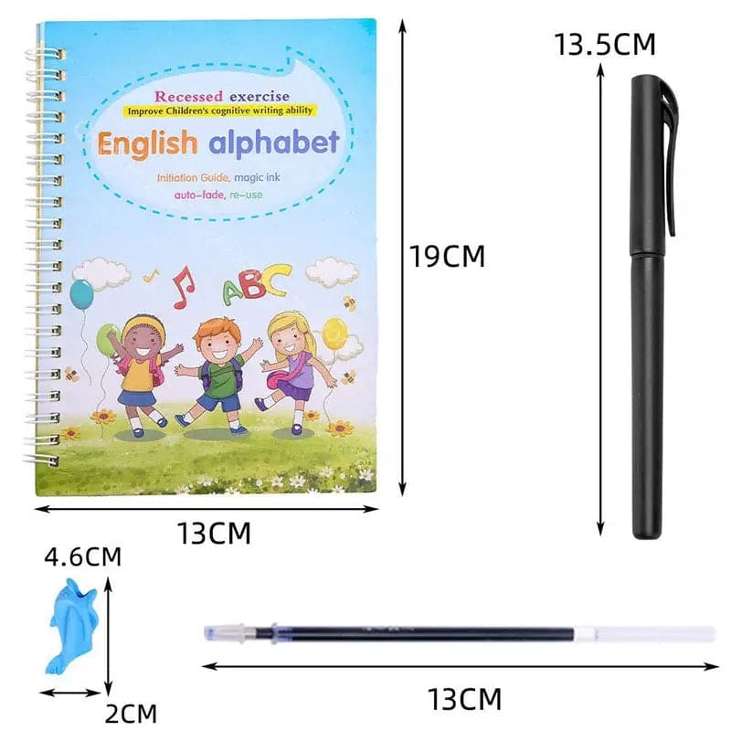 Set of 4 Child Learning Book, Writing Practice Copy Books, Magic Practice Copy Book For Kids, Handwriting Copy Book Set With Magic Pen, Children Reusable Workbook, Tracing Workbook with Pens