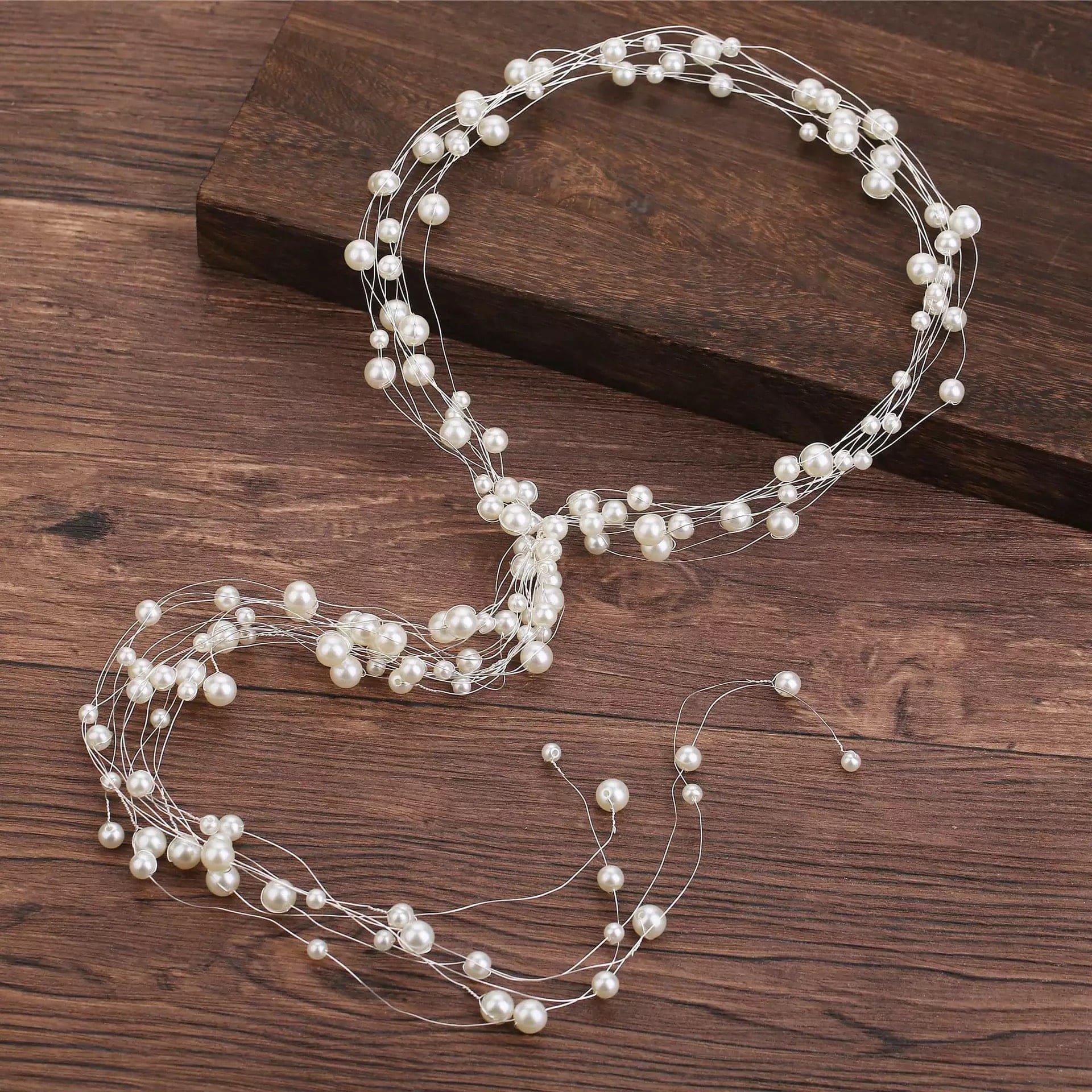 Pearl Hair Chain For Women, Girl Tassel  Flower Tiara Headband Ponytail, Bridal Wedding Tiaras Hand Beaded Long Wreaths Hair Bands, Headdress Mori Pearl Hair Band, Wedding Accessories
