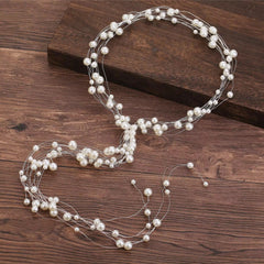 Pearl Hair Chain For Women, Girl Tassel  Flower Tiara Headband Ponytail, Bridal Wedding Tiaras Hand Beaded Long Wreaths Hair Bands, Headdress Mori Pearl Hair Band, Wedding Accessories