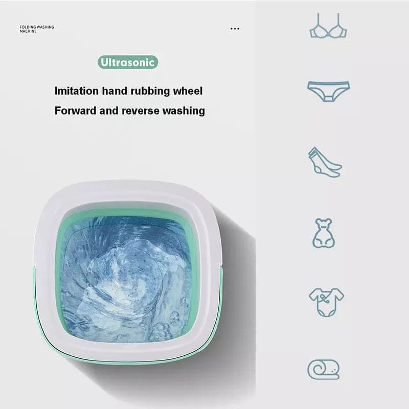 1.8L Portable Mini Foldable Washing Machine with Spinner, Ultrasonic Turbine Washing Machine, Portable Turbo Washer for Travel, Foldable Bucket Type Laundry Clothes Washer, Lightweight Collapsible Bucket Washing Machine