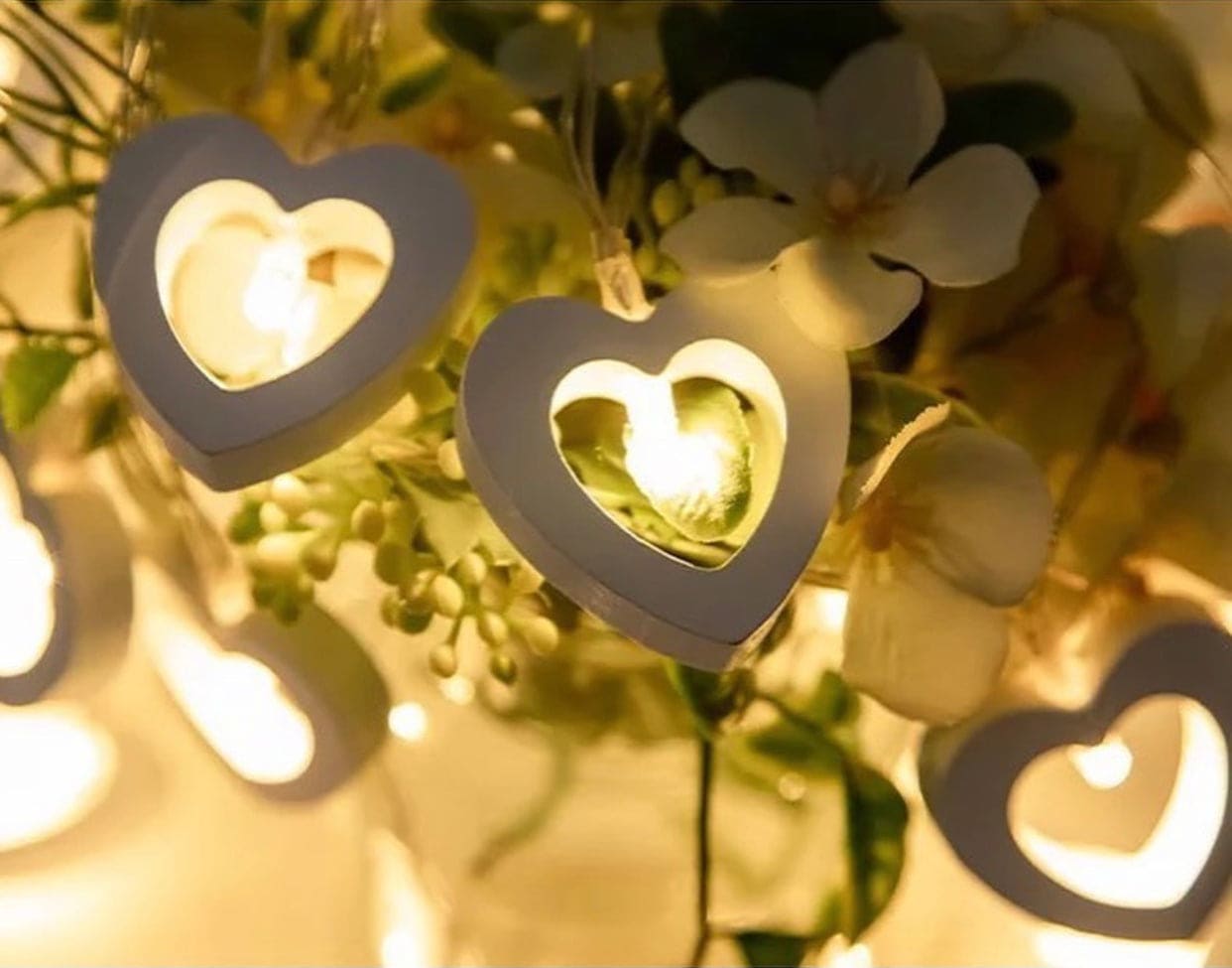 Wooden Heart Fairy Lights, 20 LEDS String Night Light, Romantic Wedding Curtain Lamp