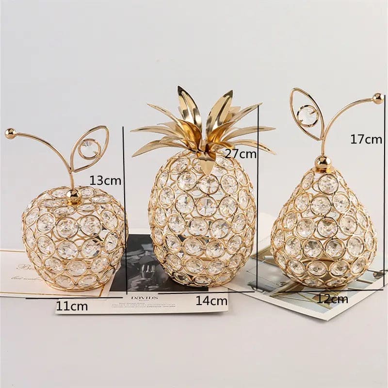 Metal Crystal Craft Fruit Ornament, Apple Pear Pineapple Living Room Decoration, Creative Luxury Home Decoration, Metal Hollow Decoration, Home Furnishings Ornaments, Crystal Desktop Ornament