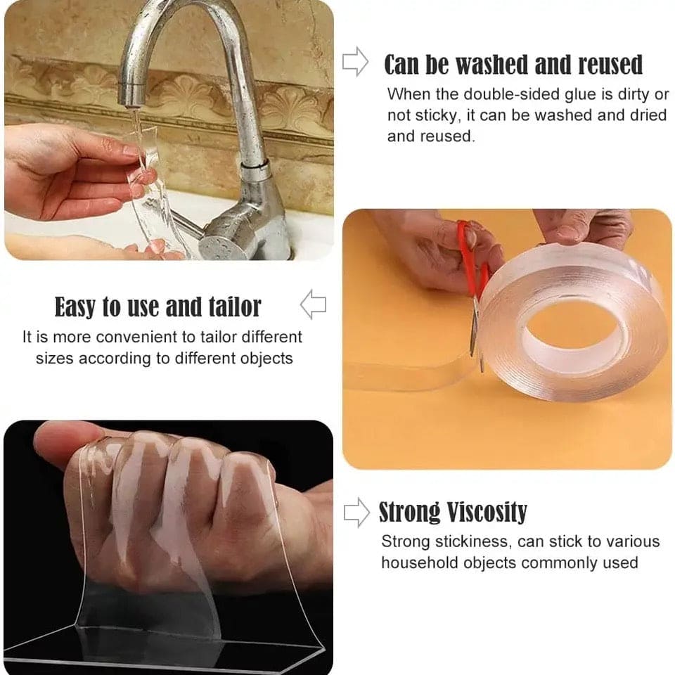 Nano Double Sided Tape, Transparent Nano Tape, Powerful Wall Stickers For Bathroom Kitchen Gadgets Home, Washable Self adhesive Transparent Tape, Universal Hook Tape