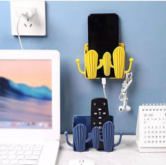 Wall Mounted Self Adhesive Cactus Shaped Charger Phone Bracket Holder, Wall Mounted Remote Control Storage Box, Mobile Phone Charging Stand