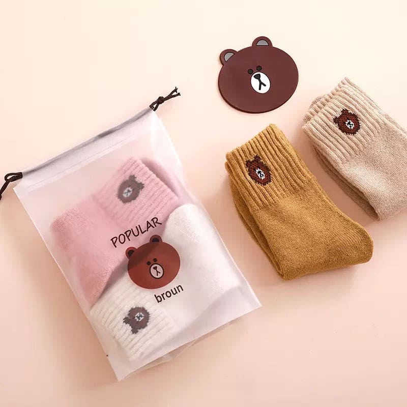 Set Of 4 Portable Waterproof Cute Bear Print Drawstring, Waterproof Travel Luggage Bag, Home Clothes Storage Bag, Shoes Organizer Pouch, Portable Cartoon Drawstring Shoe Storage, Waterproof Cosmetic Storage Bag, Transparent Clothing Drawstring Pocket