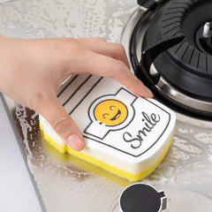 Set Of 4 Creative Smiley Face Thick Dishwashing Sponges, Kitchen Double-Sided Scouring Pads, Strong Decontamination Dish Washing Cleaner, Household Pot Washing And Bowl Cleaning Sponges
