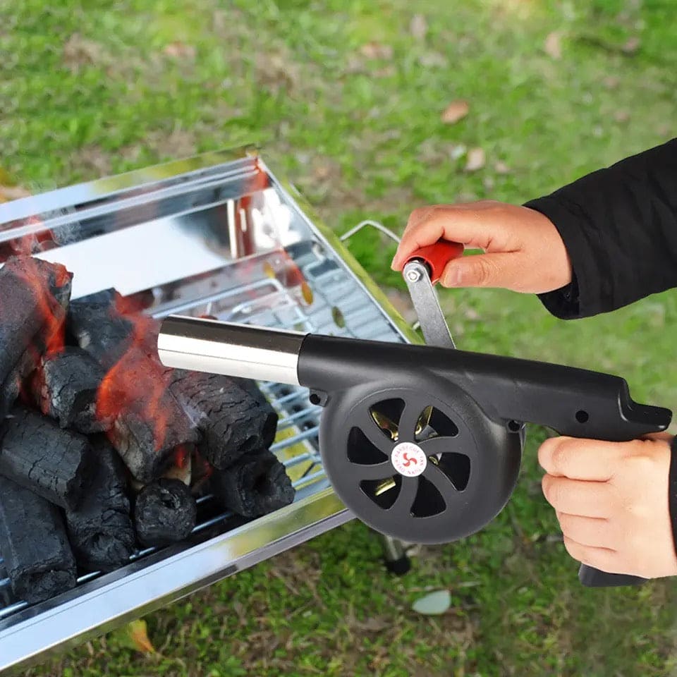 Manual BBQ Blower, Barbecue Hair Dryer, BBQ Grill Fire Starter, Portable Household Hand Blower, Flame Exciter for BBQ Picnic Outdoor Camping Hiking Cooking Tool, Hand Crank BBQ Fan, Combustion Supporting Blower, Picnic Camping Stove Accessories
