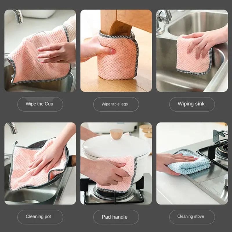Set Of 3 Kitchen Daily Dish Towel, Microfibre Cleaning Towel, High-efficiency Cleaning Thickened Cloth, Coral Fleece Handable Hand Towel, Bathroom Kitchen Towel, Absorbent Wipe Plush Hand Towel, Multipurpose Cleaning Cloths