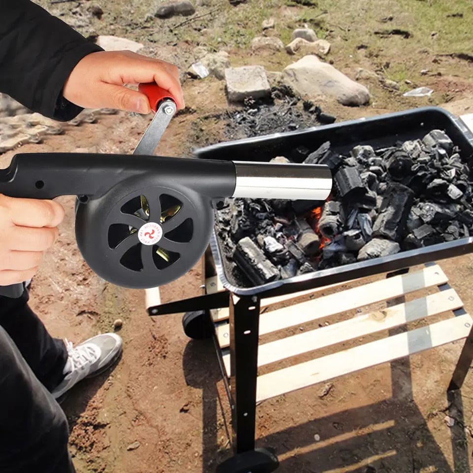 Manual BBQ Blower, Barbecue Hair Dryer, BBQ Grill Fire Starter, Portable Household Hand Blower, Flame Exciter for BBQ Picnic Outdoor Camping Hiking Cooking Tool, Hand Crank BBQ Fan, Combustion Supporting Blower, Picnic Camping Stove Accessories
