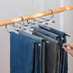 5 in 1 Pant Hanger For Clothes Organizer, Multifunction Shelves Closet Storage Organizer, Stainless Steel Magic Trouser Hangers, Multilayer Jeans Steel Hanger, Adjustable Pants Tie Storage Shelf, Stainless Steel Clothes Hanger