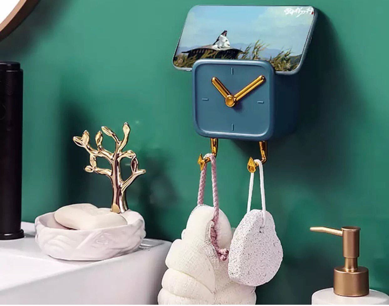 Clock Shaped Wall Mounted Phone Holder, Self Adhesive Phone Charge Holder Storage Box, Dormitory Student Bedside Shelf Mobile Phone Storage Rack