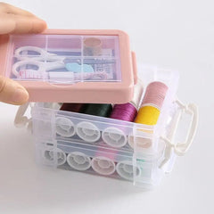 Portable Household Sewing Kit Box, Fabric Craft Needles Thread Scissor Set, Plastic Transparent Sewing Thread Storage, Multifunction PP Box Sewing Kit, Home & Travelling Sewing Accessories