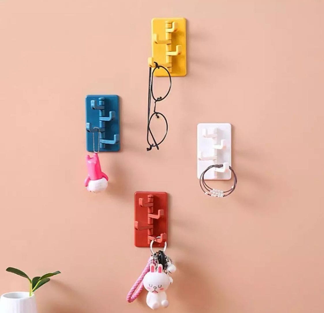 ABS Wall Hooks Storage Rack, Seamless Rotatable Strong Hook, Rotatable 4-Hook Key Hook Wall Self Adhesive Key Wall Hanger
