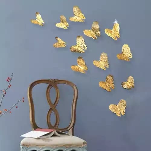 Set Of 12 3D Hollow Butterfly Wall Stickers For Home Decor, Butterflies Fridge Stickers, Party Wedding Decor