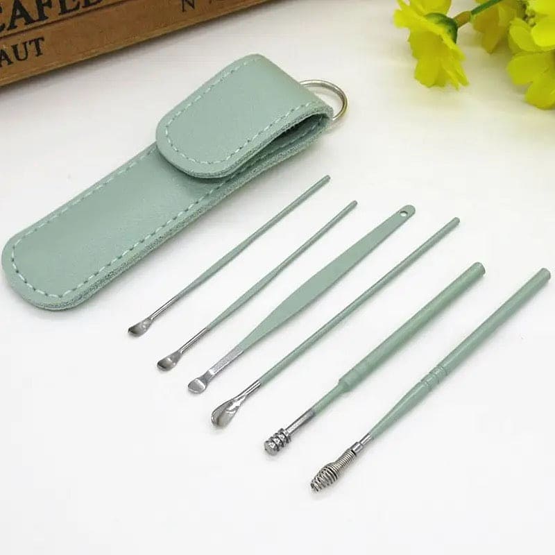 Set Of 6 Ear Pick Earwax Removal Kit, Ear Care Set, Ear Wax Removal Tool, Stainless Steel Earpick Wax Remover Piercing Kit, Earwax Collector Cleaning Ear Care Tools, Ear Wax Curette Spoon