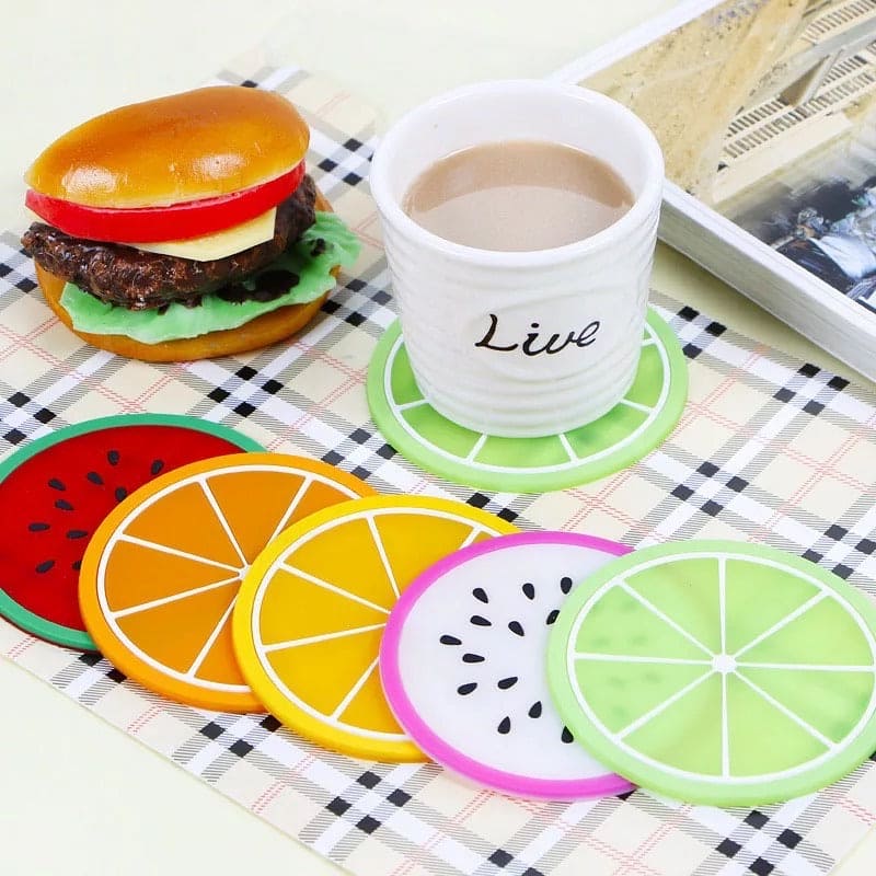 Pack of 6 Fruit Shaped Coasters, Tropical Fruit Mug Coasters, Multi-Color Heat Insulation Coasters