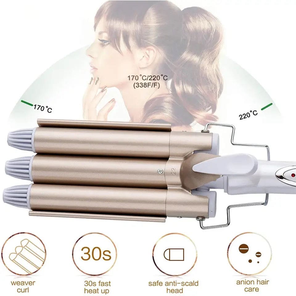 Triple Wave Hair Curler, Triple Curling Iron Wand, Crimping Iron Large Wave Hair Styling Tool, Ceramic Curling Tongs, Professional Hair Waver Tools, Wave Waver Styling Tools