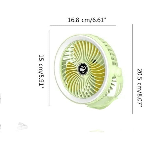 Tent Fan With LED Light, Portable Desk Clip Fan, Rechargeable Clip LED Fan, Comfortable Desktop Small Fan, 3D Cyclic Usb Fan, Three In One Rotary Electric Fan, Dormitory Quiet Office Desktop Clip Charging Fan, Ultra Long Range Silent Clip Fan