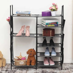 Multifunctional Storage Organizer, Standing Shoe Tower Racks, Cupboard Space Saving Shoe Stand, 7 Tier Shoe Rack for Entryway, Metal Shoe Organizer for Entryway Closet, Stackable Shoe Boots Storage Cabinet With Hooks