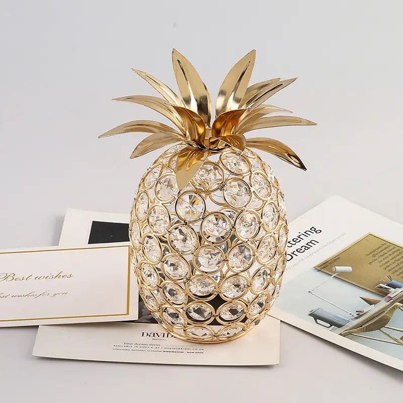 Metal Crystal Craft Fruit Ornament, Apple Pear Pineapple Living Room Decoration, Creative Luxury Home Decoration, Metal Hollow Decoration, Home Furnishings Ornaments, Crystal Desktop Ornament