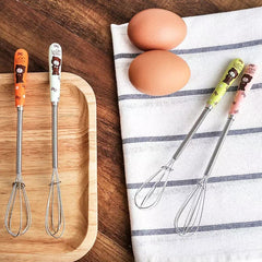 Mini Handle Egg Beater, Cute Cartoon Ceramic Handle Manual Beater, Hand Stirring Beaters, Multifunctional Cream Coffee Churn Baking Accessories Kitchen Tool, Stainless Steel Whisk, Mini Handle Stirrer Whisk