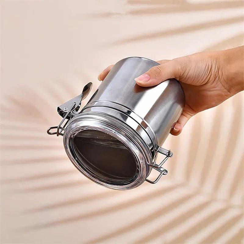 Set Of 4 Stainless Steel Airtight Sealed Canister, Coffee Flour Sugar Tea Container, Kitchen Container Seal Storage Jars With Plastic Cover, Miscellaneous Grain Food Storage Containers, Metal Sealed Can, Tea Leaf Organizer, Kitchen Accessories