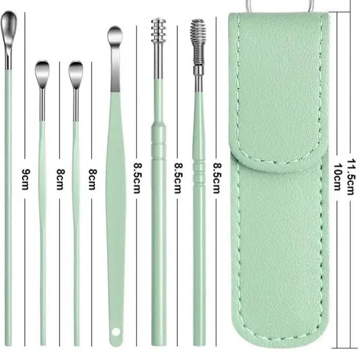 Set Of 6 Ear Pick Earwax Removal Kit, Ear Care Set, Ear Wax Removal Tool, Stainless Steel Earpick Wax Remover Piercing Kit, Earwax Collector Cleaning Ear Care Tools, Ear Wax Curette Spoon