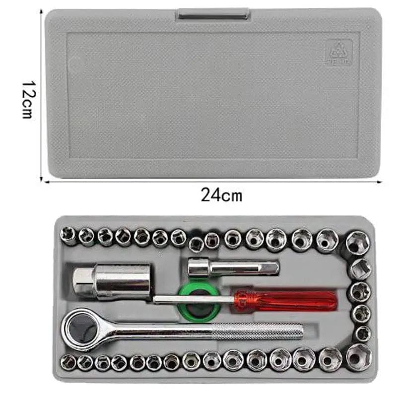 40 Pcs Socket Wrench, Automobile Maintenance & Repair Tools, Car Sleeve Tool Combination Set, Aiwa Combination Tool Set, Socket Organizer Kit With Combination Torque and Insulated Handles, Metric Socket Set