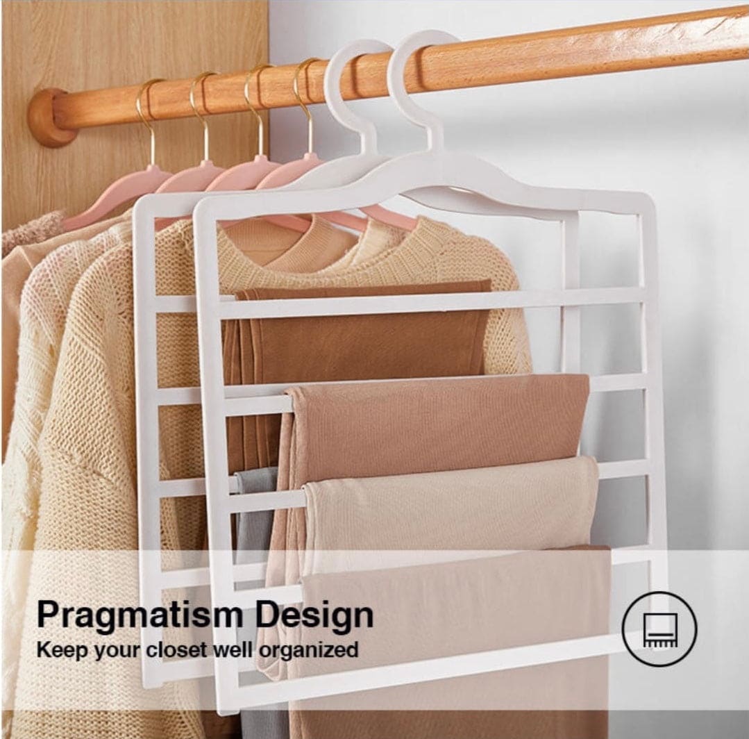 Simple Trouser Hanger, Multilayer Household Wardrobe Hanger,  5 Layers Pants Towel Scarfs Racks, Multifunctional Storage Hanger, Non-slip Magic Hanger, Wardrobe Organizer Storage Rack