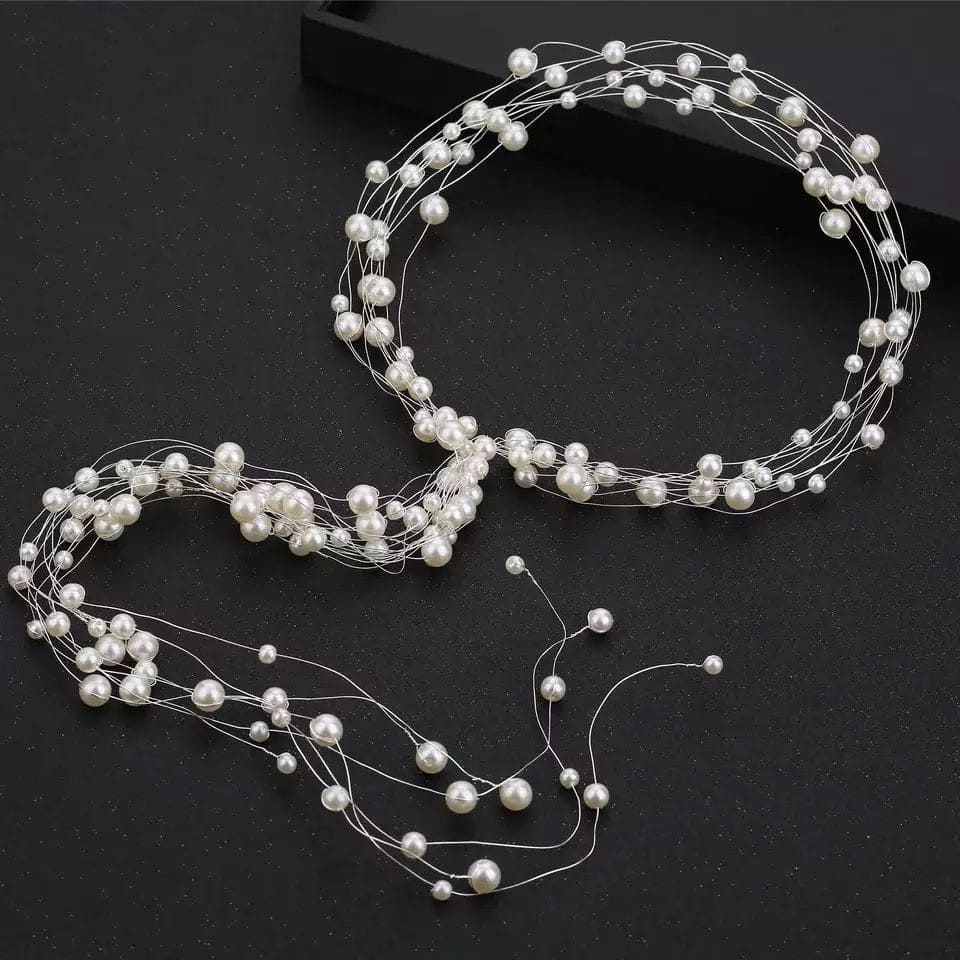 Pearl Hair Chain For Women, Girl Tassel  Flower Tiara Headband Ponytail, Bridal Wedding Tiaras Hand Beaded Long Wreaths Hair Bands, Headdress Mori Pearl Hair Band, Wedding Accessories