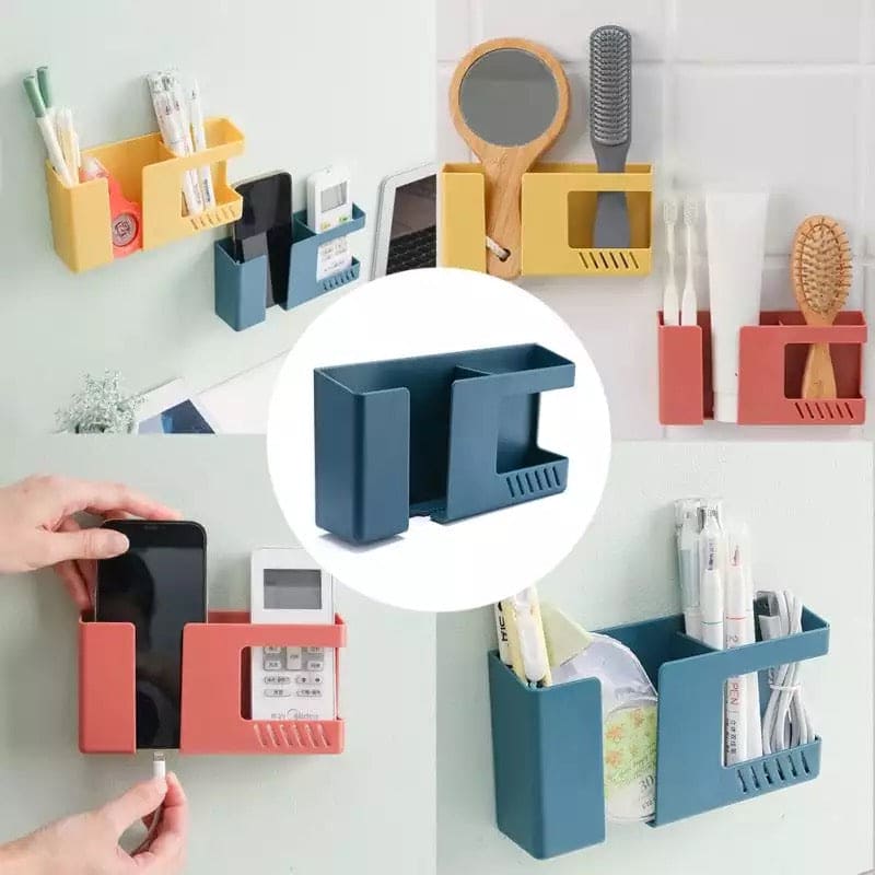Multifunctional Double Layer Wall Mounted Organizer, Multifunction Punch Free Wall Mounted Storage Box, Mobile Phone Plug Charging Holder, Wall-mounted Storage Box, Wall Debris Storage Holder